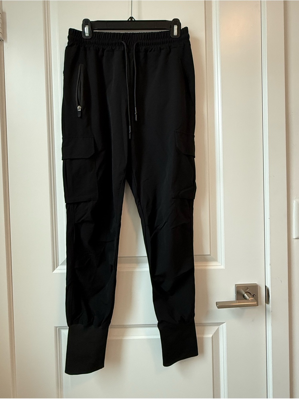 Men's Black Cargo Jogger Pants - Lightweight Stretch size small